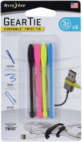 GEAR TIE CORD TWIST 3" 4PK AST