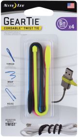 GEAR TIE CORD TWIST 6" 4PK AST