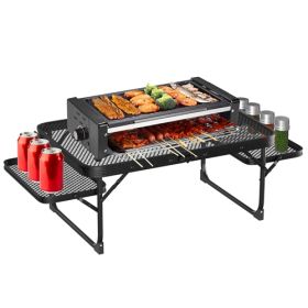 LakeForest Folding Camping Grill Table, Aluminum, Black
