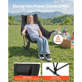 Heated Camping Chair, 3 Heating Settings, Large-Sized Padded Folding Rocker, Heavy Duty Outdoor Lawn Chairs with Pocket & Cupholder, Support 225lbs