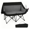 Black Dual Person Heated Folding Camping Chair 4 Heating Zones 3 Temperature Levels