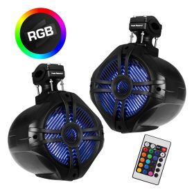 Power Acoustik Marine 8â€³ 2-Way Wakeboard Speakers with RGB LED Illumination - Black (Pair)