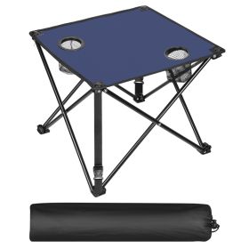 1Pc 2Pc Options Foldable Camping Table Portable Picnic Table Lightweight Travel Desk With 2 Cup Holders Carrying Bag Color Options Black Orange Green (Option: 1 Set-Navy Blue)
