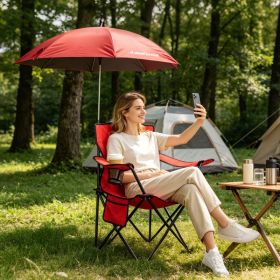 1Pc Camping Chair With Umbrella Lightweight Foldable Outdoor Chair With Cup Holder Detachable Sun Canopy Carrying Bag 330LBS Max Load For Beach Picnic (Option: Red)