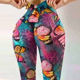 Hip-Lifting Sweatpants Leggings Women's Yoga Pants Stretch Fitness Pants (Option: L-Color butterfly)