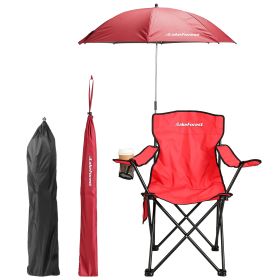Camping Chair with Umbrella Lightweight Foldable Outdoor Chair with Cup Holder Detachable Sun Canopy Carrying Bag 330LBS Max Load for Beach Picnic Tra (Option: Red)