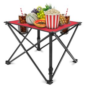 1Pc Foldable Camping Table Portable Picnic Table Lightweight Travel Desk with 2 Cup Holders Carrying Bag (Option: 1Pc_Red)