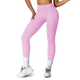 4 Sizes-5 Colors Option -- 1Pc Women's High Waist Workout Leggings Tummy Control Compression Yoga Tight Pants Gym Pants Athletic Running Leggings With (Option: S-Pink)