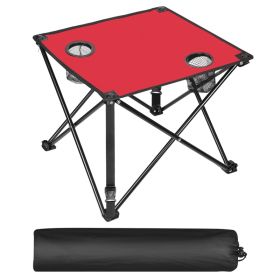 1Pc 2Pc Options Foldable Camping Table Portable Picnic Table Lightweight Travel Desk With 2 Cup Holders Carrying Bag Color Options Black Orange Green (Option: 1 Set-Red)
