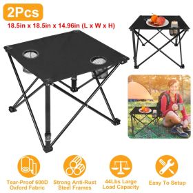 1Pc 2Pc Options Foldable Camping Table Portable Picnic Table Lightweight Travel Desk With 2 Cup Holders Carrying Bag Color Options Black Orange Green (Option: 2 Set-Black)