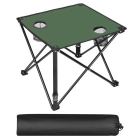1Pc 2Pc Options Foldable Camping Table Portable Picnic Table Lightweight Travel Desk With 2 Cup Holders Carrying Bag Color Options Black Orange Green (Option: 1 Set-Green)