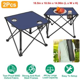 1Pc 2Pc Options Foldable Camping Table Portable Picnic Table Lightweight Travel Desk With 2 Cup Holders Carrying Bag Color Options Black Orange Green (Option: 2 Set-Navy Blue)