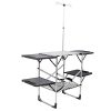 Folding Camping Kitchen Table with Lamp Post, Portable Outdoor Cooking Station with Heat Resistant Top, 4 Side Tables & Lower Storage Rack for Picnic,