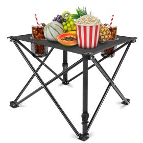 2Pcs Foldable Camping Table Portable Picnic Table Lightweight Travel Desk with 2 Cup Holders/Table Carrying Bag (Option: 2Pc_Black)