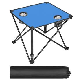 1Pc 2Pc Options Foldable Camping Table Portable Picnic Table Lightweight Travel Desk With 2 Cup Holders Carrying Bag Color Options Black Orange Green (Option: 1 Set-Blue)