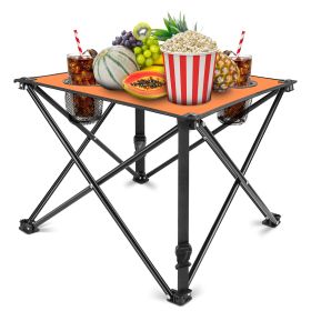 2Pcs Foldable Camping Table Portable Picnic Table Lightweight Travel Desk with 2 Cup Holders/Table Carrying Bag (Option: 2Pc_Orange)