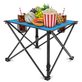 2Pcs Foldable Camping Table Portable Picnic Table Lightweight Travel Desk with 2 Cup Holders/Table Carrying Bag (Option: 2Pc_Blue)